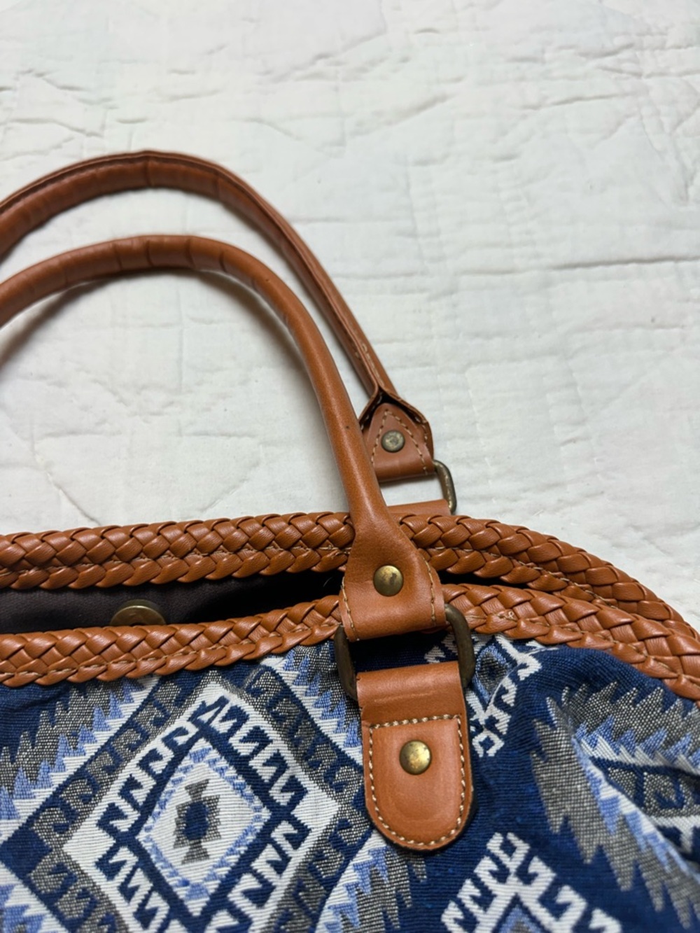Coastal Boho Jacquard Tote | Woven Weekender Shoulder Bag - Picture 5 of 11